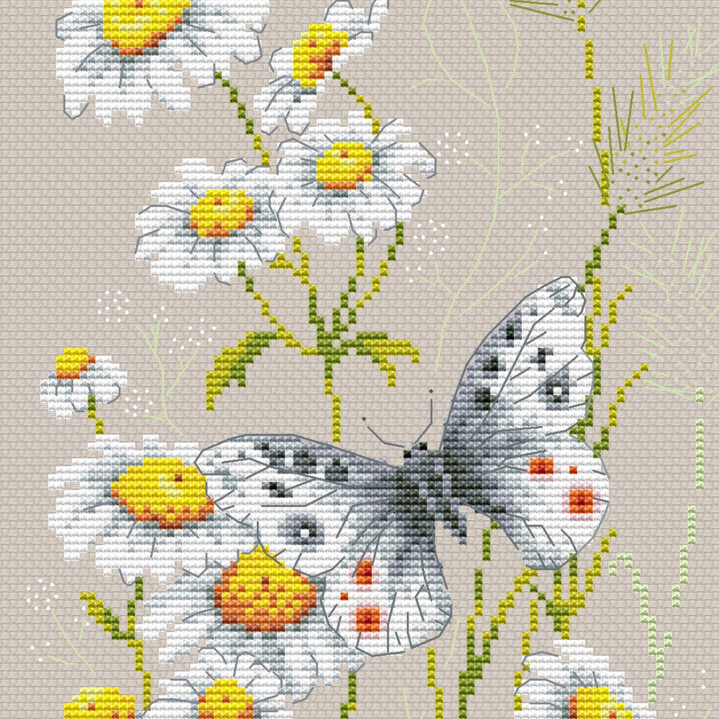 Daisies and Butterfly cross stitch digital pattern |Instant download cross-stitch |Printable flower pattern