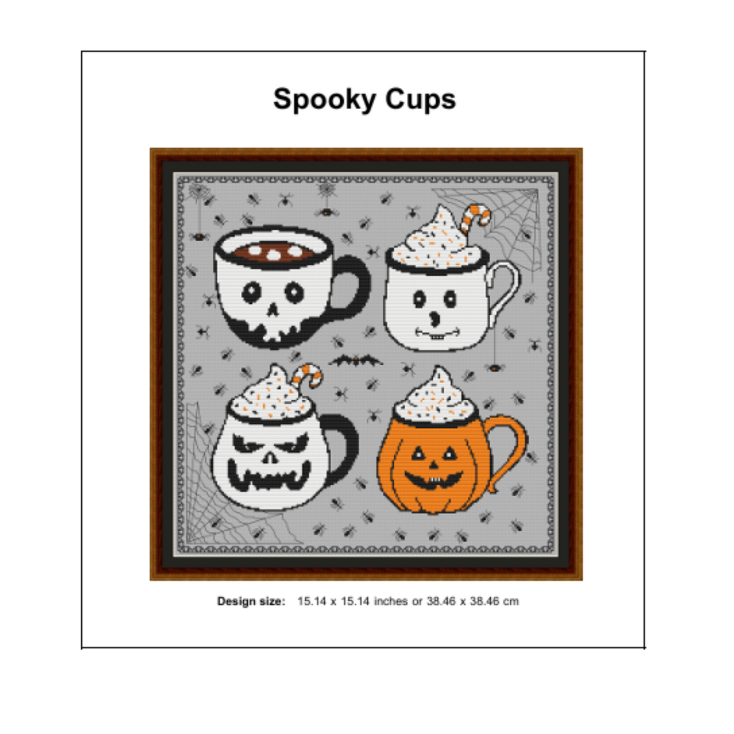 Spooky Cups Cross Stitch pattern | Halloween cross stitch | Instant Download PDF