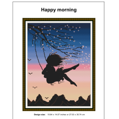 Happy Morning silhouette cross stitch pattern, cross stitch PDF, instant download