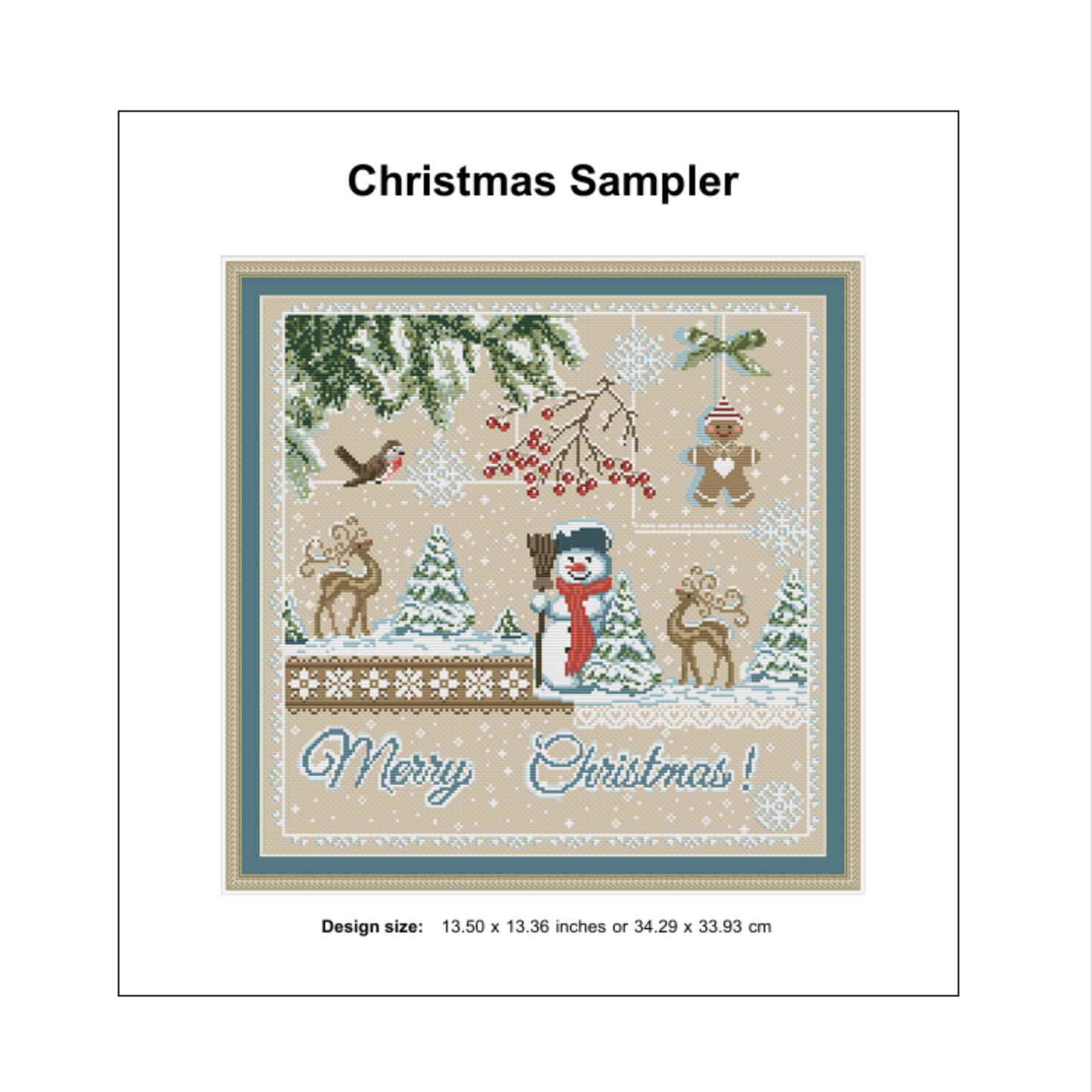 Christmas Sampler Cross Stitch Pattern, X Stitch Chart, Snowman Cross Stitch Embroidery, Winter X Stitch Instant Download PDF