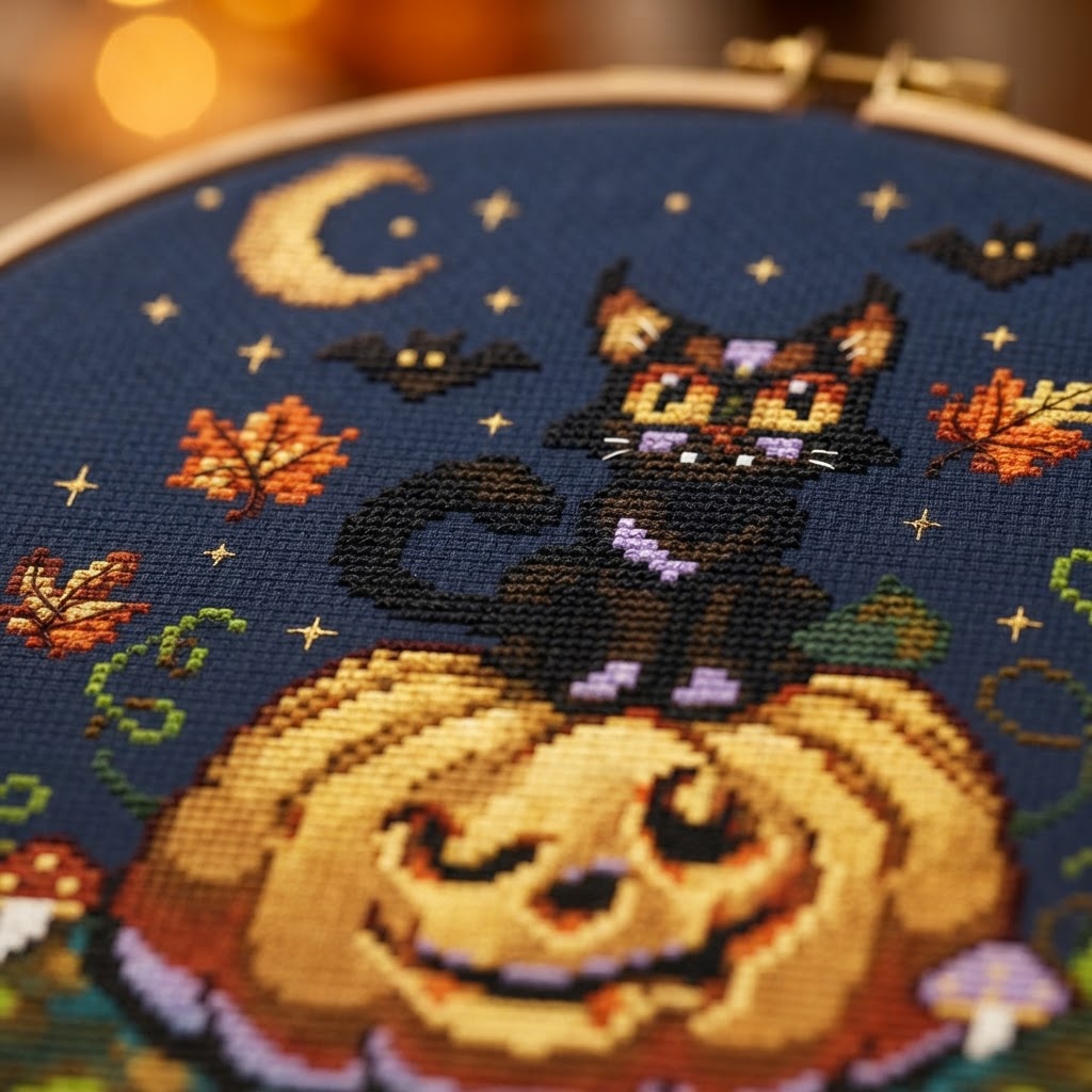 Midnight Pumpkin Magic — Cross Stitch Pattern PDF