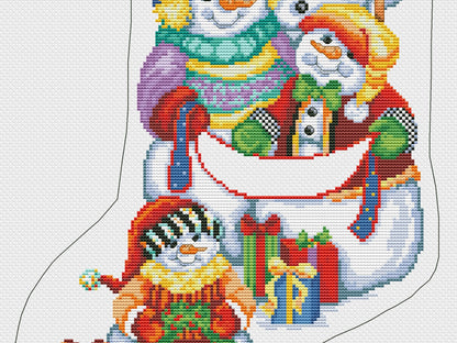 Snow Folks Christmas Stocking counted cross stitch pattern | Christmas Eve PDF cross stitch pattern