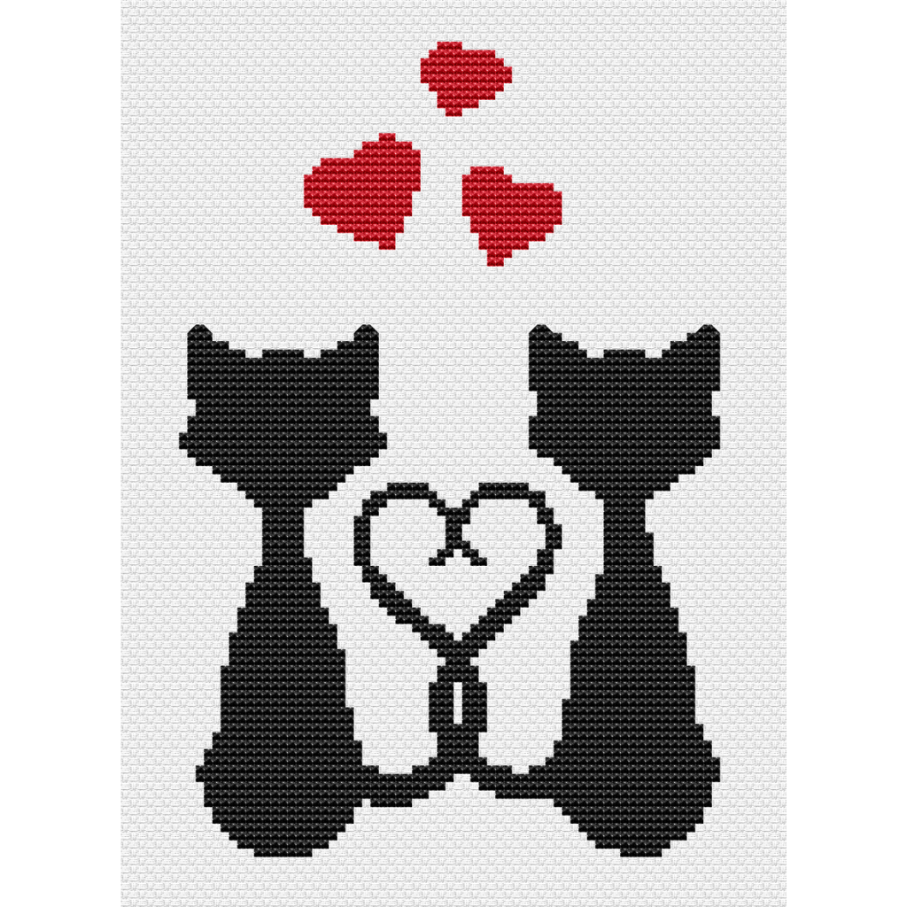 Cats love cross stitch pattern, Instant download, Monochrome cross stitch pattern, Cross stitch PDF