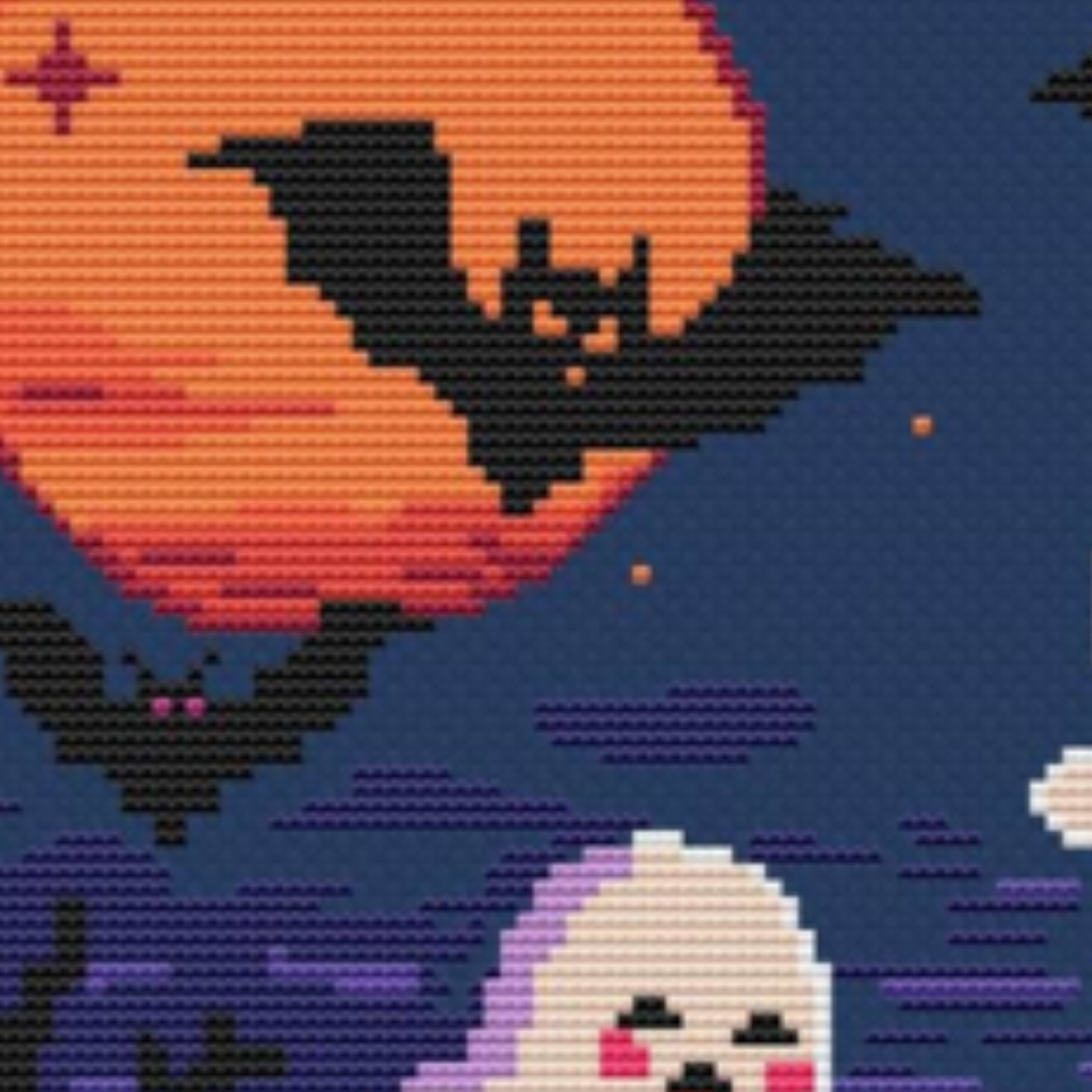 Halloween Night Out cross stitch pattern, Halloween DIY kit, wall decor
