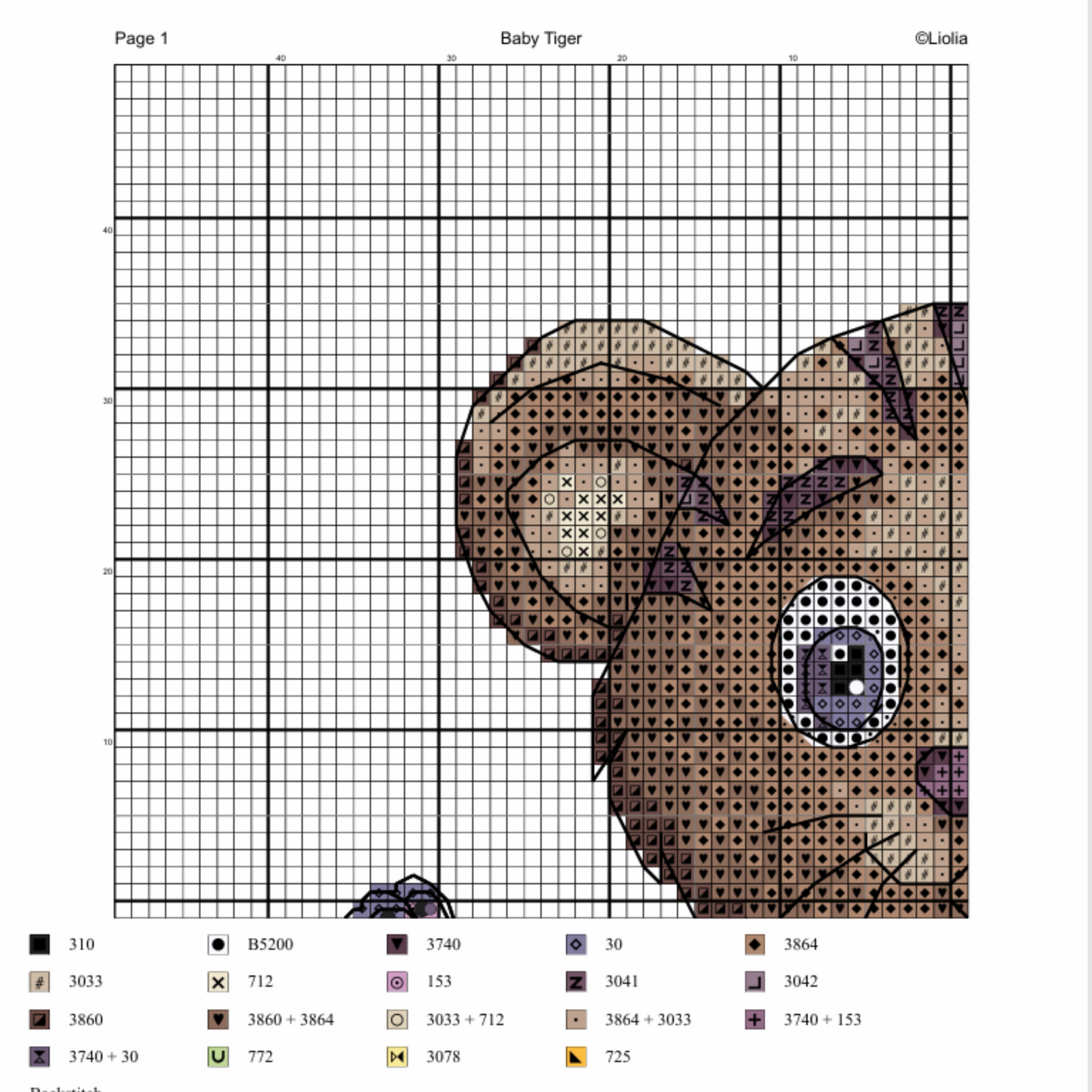 Baby Tiger Cross Stitch Pattern | Counted Cross Stitch | Cross Stitch Pattern PDF Downloadable Needlework Chart Digital Download