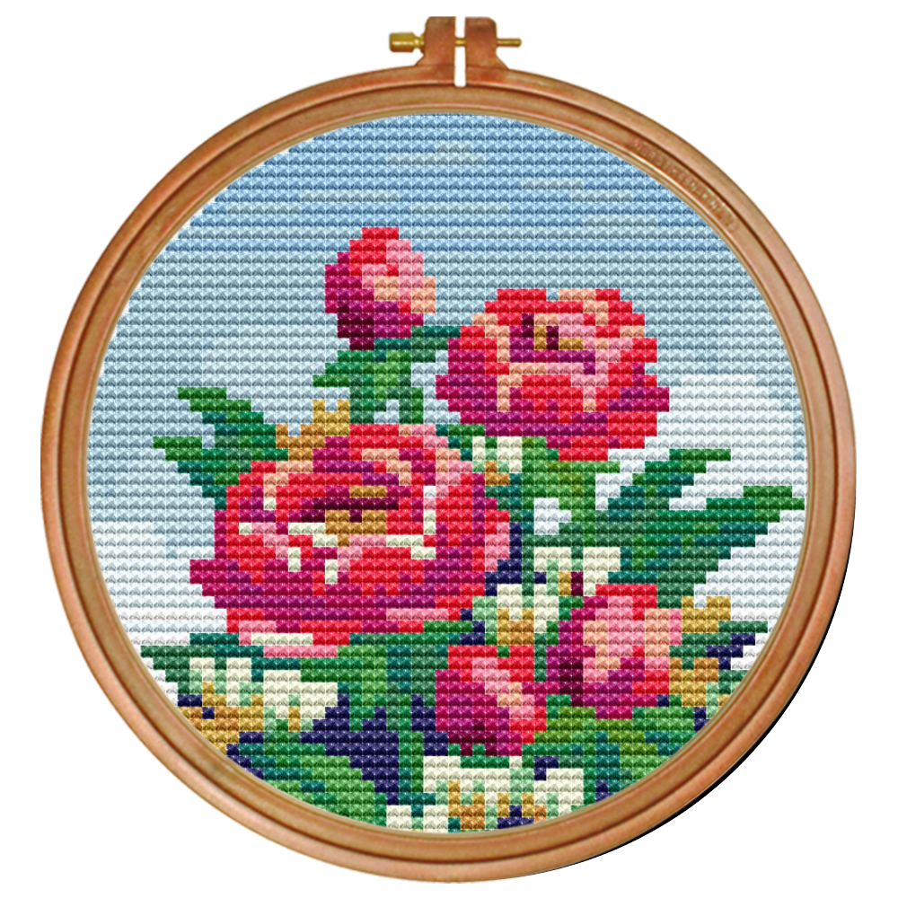 Beautiful Roses Circle Cross Stitch Pattern - Floral Design Kit