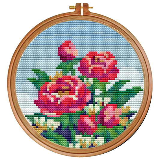 Beautiful Roses Circle Cross Stitch Pattern - Floral Design Kit