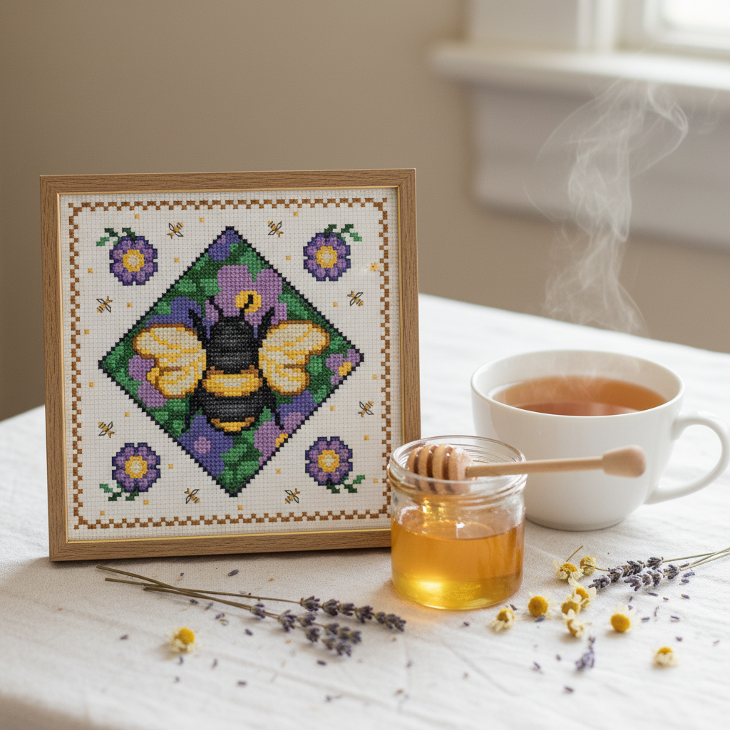 Happy Bee Cross Stitch Pattern — PDF Instant Download