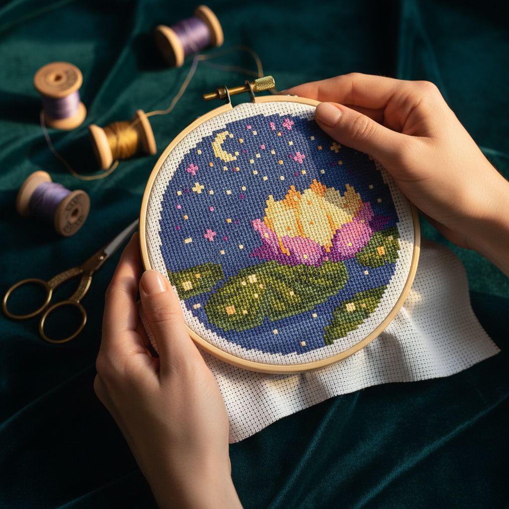 Midnight Lotus Cross Stitch Pattern — PDF Instant Download