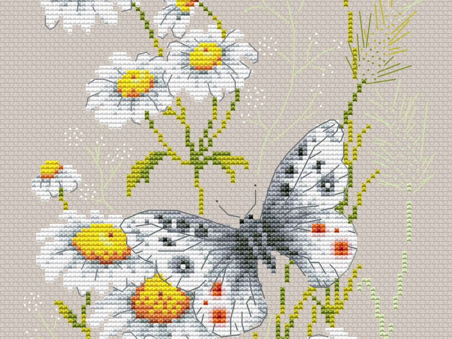 Daisies and Butterfly cross stitch digital pattern |Instant download cross-stitch |Printable flower pattern