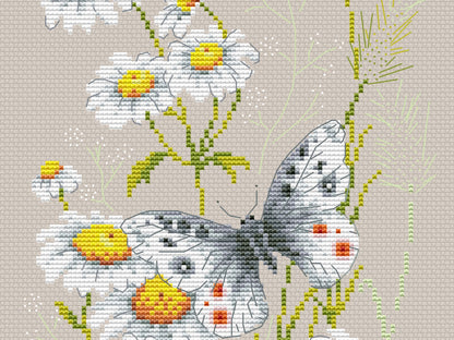 Daisies and Butterfly cross stitch digital pattern |Instant download cross-stitch |Printable flower pattern