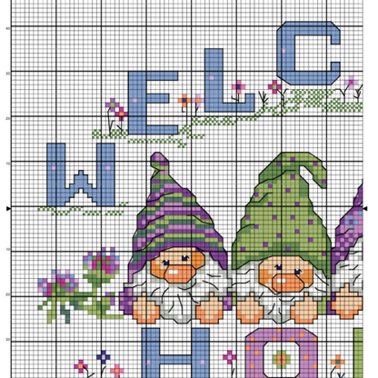 Welcome Home Gnomes Cross Stitch PDF | Instant Download | Cute Counted Cross Stitch Chart | Modern Cross Stitch