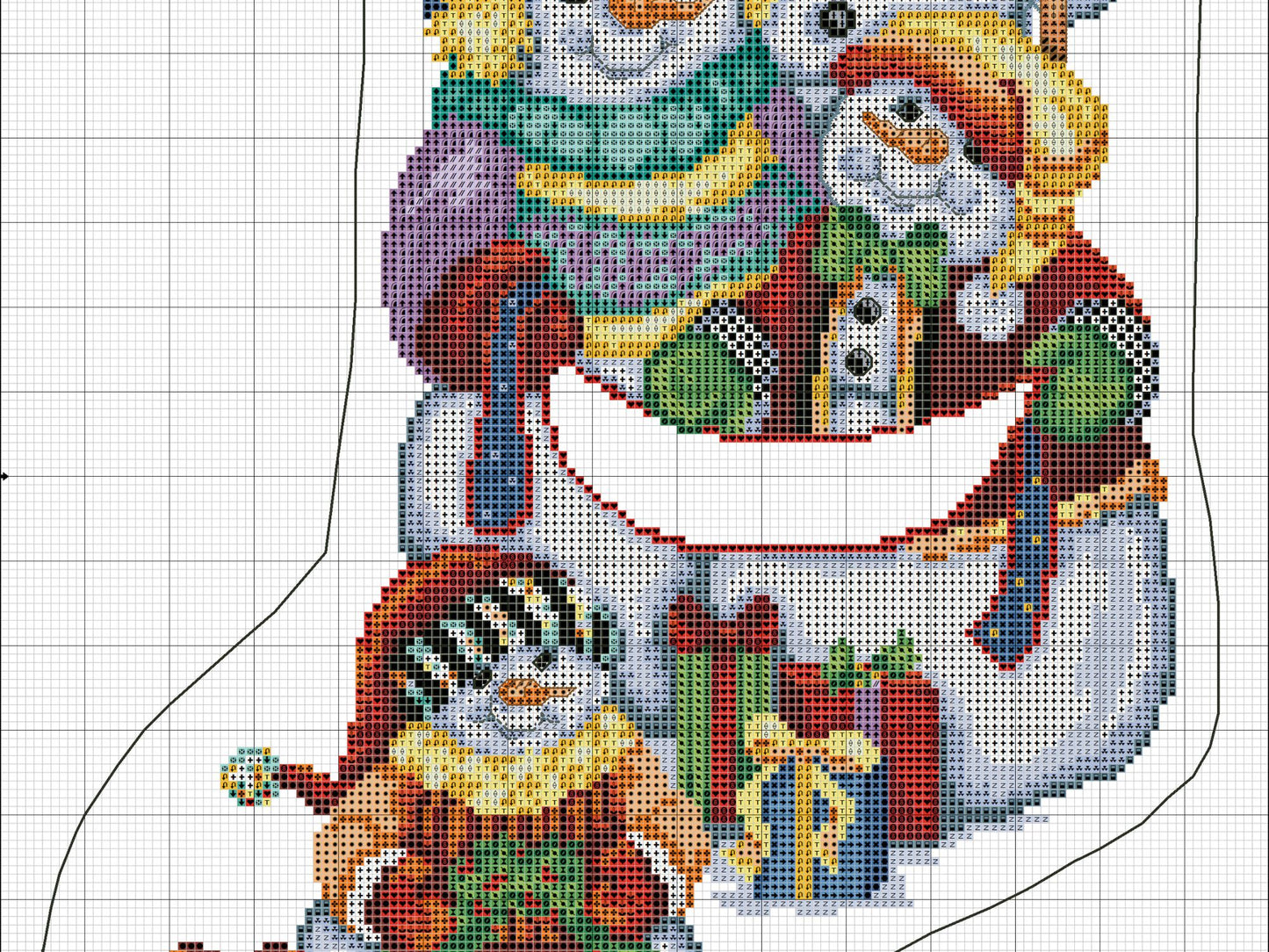 Snow Folks Christmas Stocking counted cross stitch pattern | Christmas Eve PDF cross stitch pattern