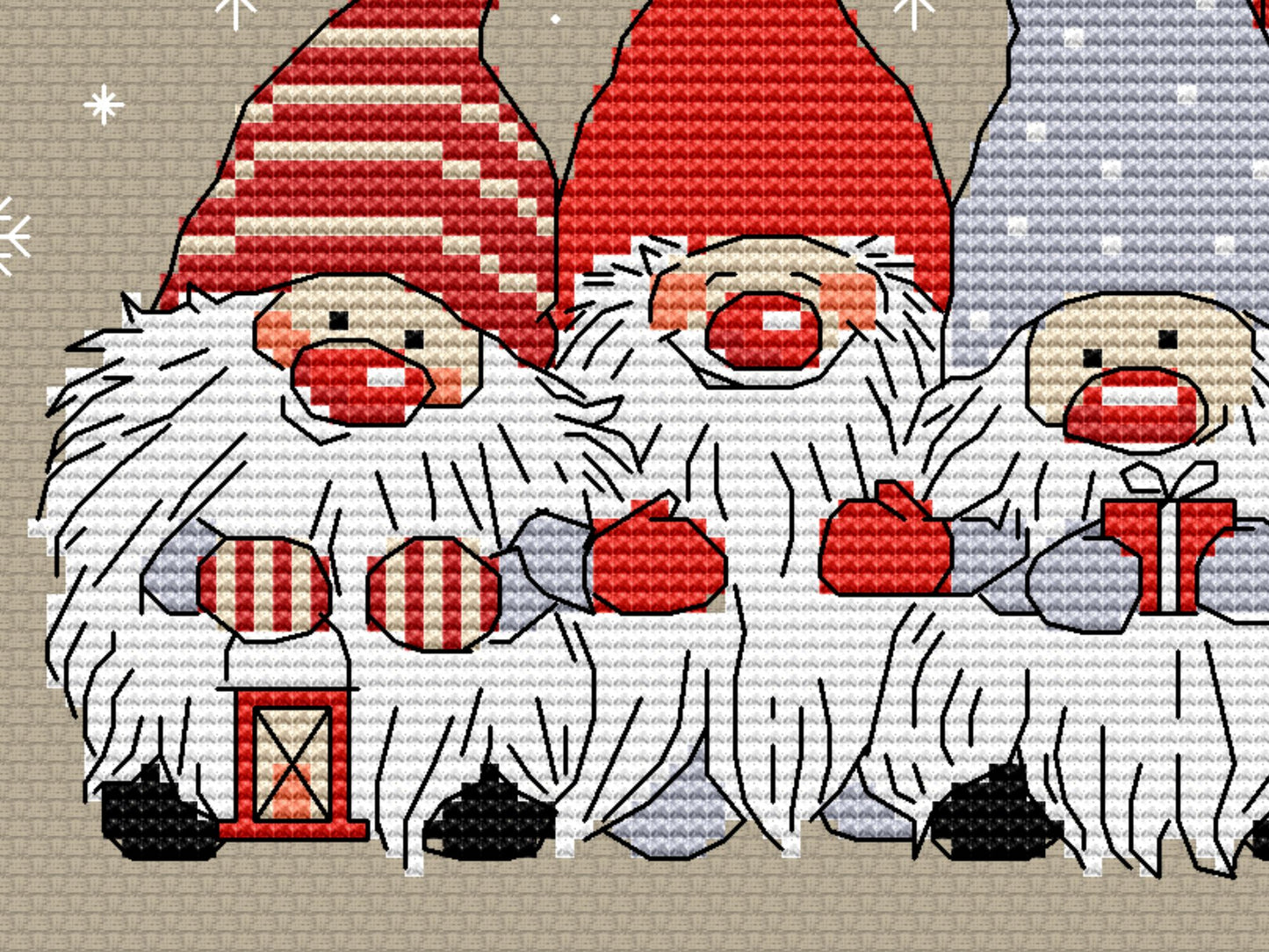 Christmas Gnomes PDF Counted cross stitch pattern | Holiday Digital cross stitch chart | Modern Christmas Gnomes cross stitch pattern