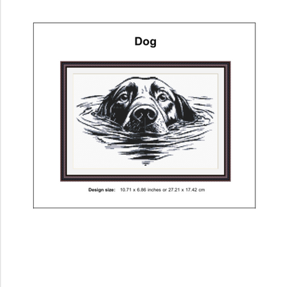 Swimming Dog Counted Cross-Stitch Pattern, Dog Cross Stitch Pattern, Monochrome Cross Stitch, Instant PDF Download