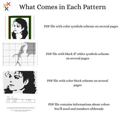 Michael Jackson Cross Stitch Pattern, Digital PDF Download, Monochrome Blackwork, Instant Download PDF