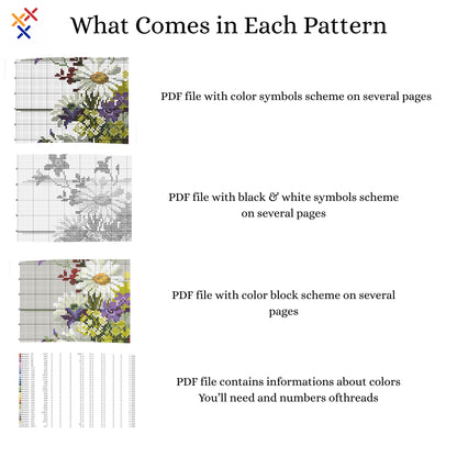 Daisies Counted cross stitch pattern | Spring flowers Digital cross stitch chart | Modern flower embroidery| Daisy floral stitching