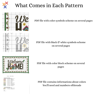 Welcome Home Cross Stitch PDF | Instant Download | Cute Counted Cross Stitch Chart
