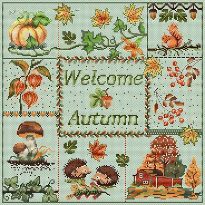 Welcome Autumn Sampler | Cross Stitch Pattern PDF | Modern Sampler | Instant Download