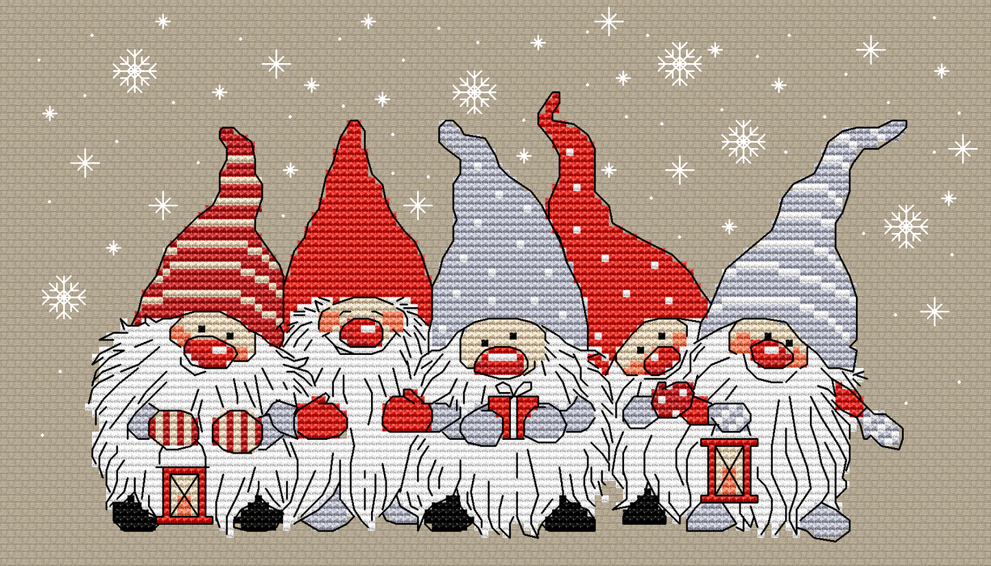 Christmas Gnomes PDF Counted cross stitch pattern | Holiday Digital cross stitch chart | Modern Christmas Gnomes cross stitch pattern