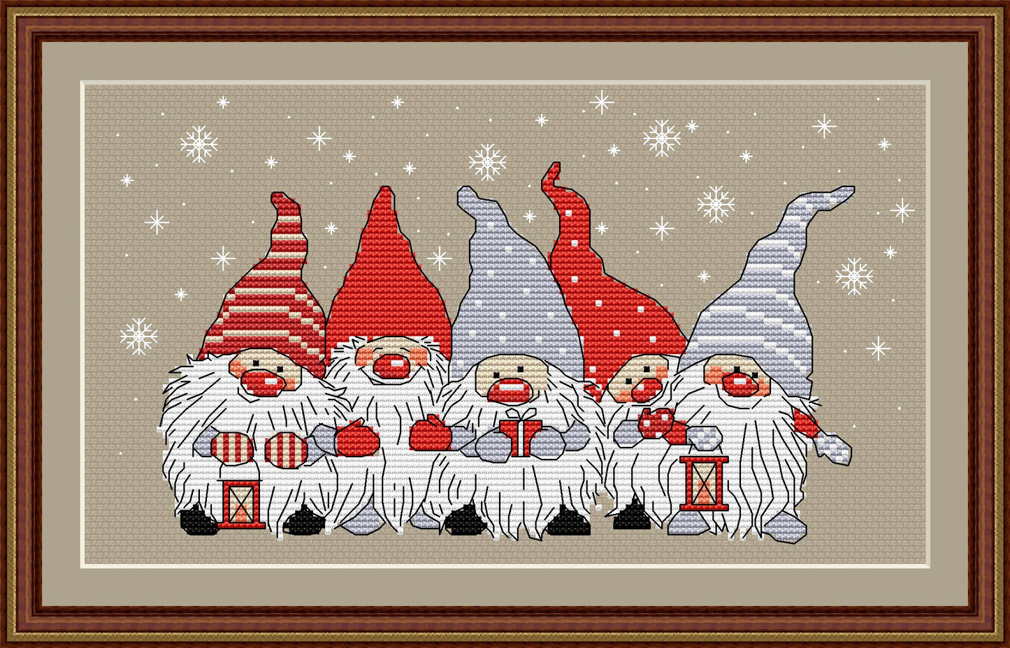 Christmas Gnomes PDF Counted cross stitch pattern | Holiday Digital cross stitch chart | Modern Christmas Gnomes cross stitch pattern