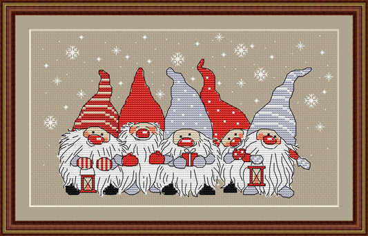 Christmas Gnomes PDF Counted cross stitch pattern | Holiday Digital cross stitch chart | Modern Christmas Gnomes cross stitch pattern
