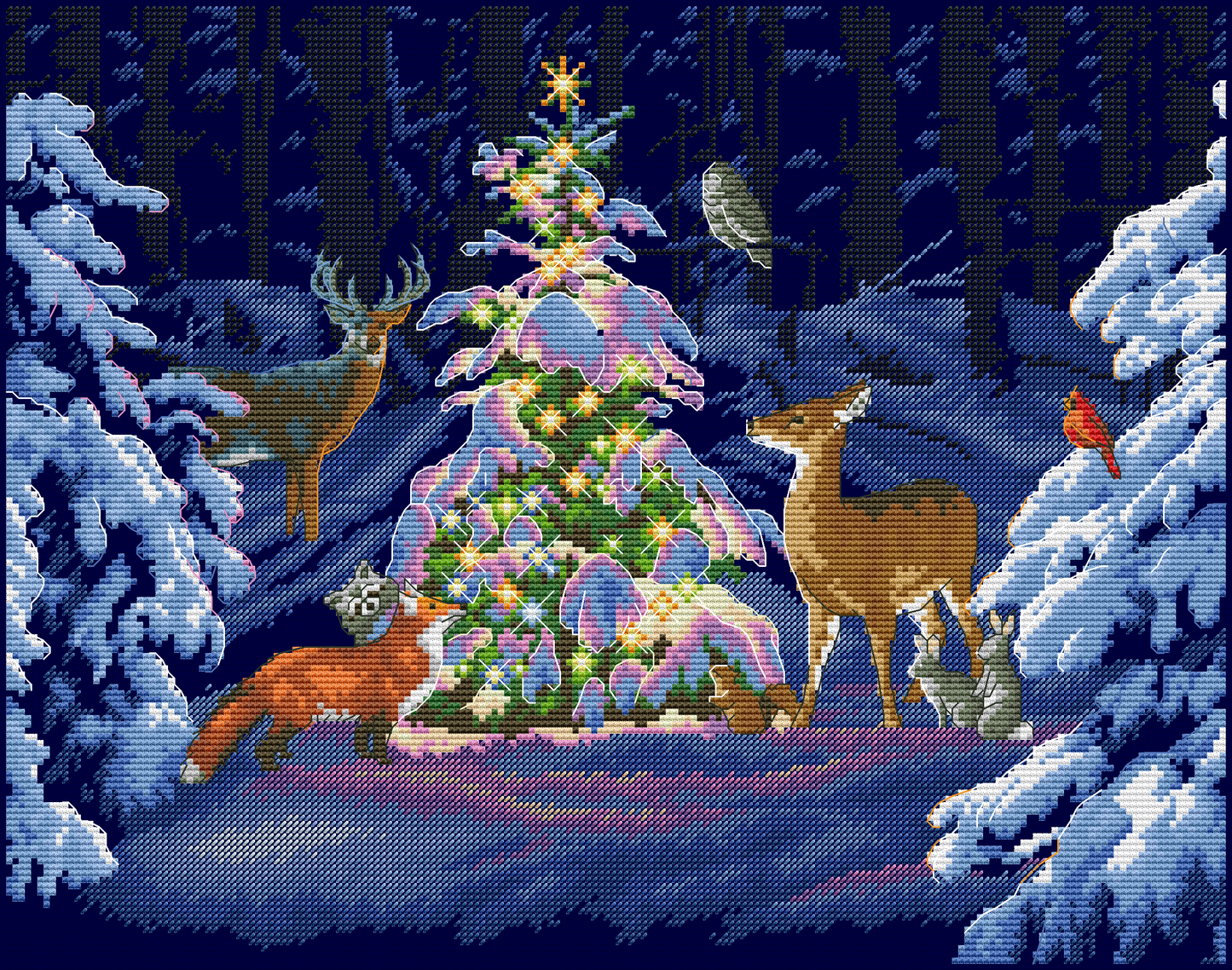 Christmas Glow Counted cross stitch pattern | Winter landscape Digital cross stitch chart winter woodland PDF xmas cross stitch pattern