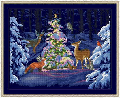 Christmas Glow Counted cross stitch pattern | Winter landscape Digital cross stitch chart winter woodland PDF xmas cross stitch pattern