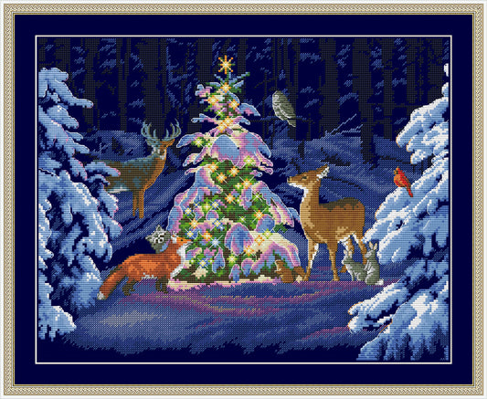 Christmas Glow Counted cross stitch pattern | Winter landscape Digital cross stitch chart winter woodland PDF xmas cross stitch pattern