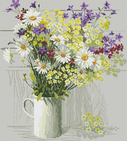 Daisies Counted cross stitch pattern | Spring flowers Digital cross stitch chart | Modern flower embroidery| Daisy floral stitching