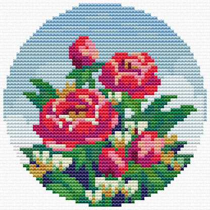 Beautiful Roses Circle Cross Stitch Pattern - Floral Design Kit