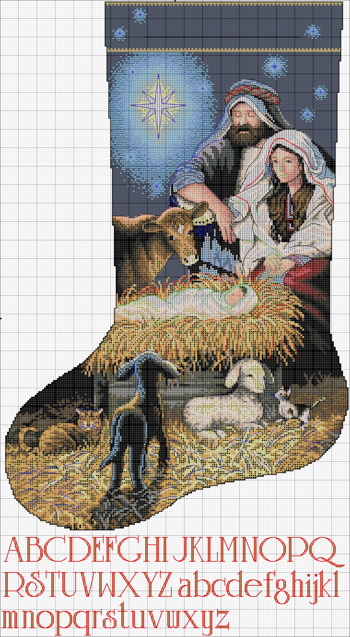 Christmas Stocking Holy nativity | PDF Counted cross stitch pattern | Christmas Digital cross stitch chart | Nativity PDF cross stitch patterns Eve | PDF cross stitch pattern