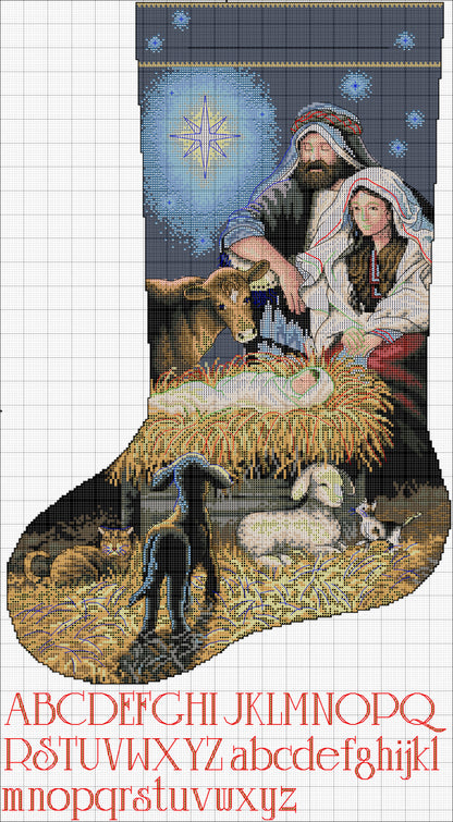 Christmas Stocking Holy nativity | PDF Counted cross stitch pattern | Christmas Digital cross stitch chart | Nativity PDF cross stitch patterns Eve | PDF cross stitch pattern