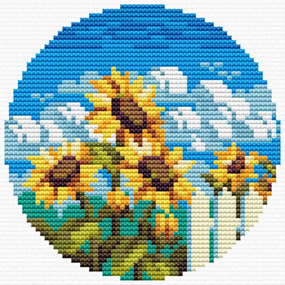 Sunflower Sky Cross-Stitch Pattern - Circular Floral Design PDF Download