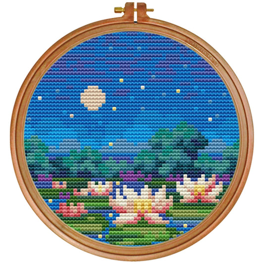 Moonlit Lotus Night – Cross Stitch Pattern PDF