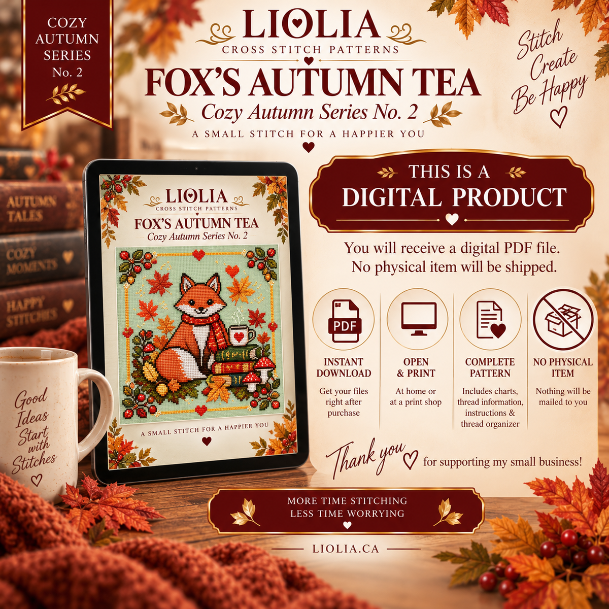Fox’s Autumn Tea Cross Stitch Pattern PDF