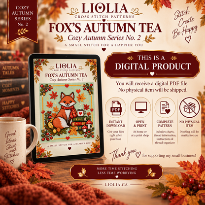 Fox’s Autumn Tea Cross Stitch Pattern PDF