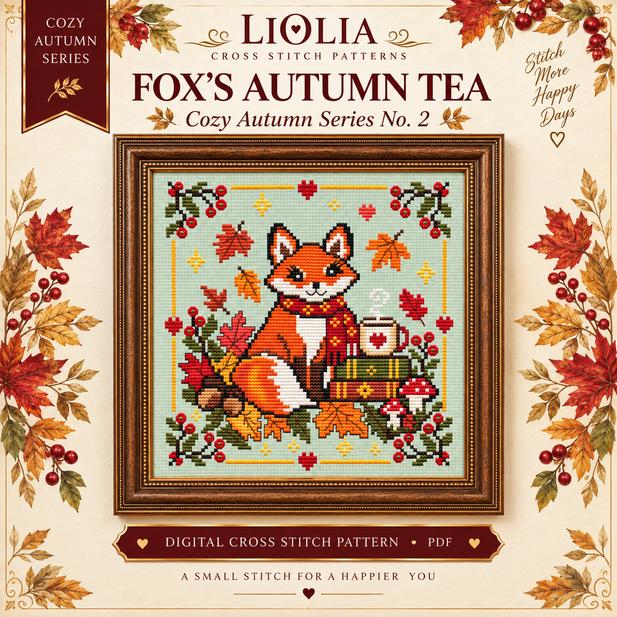 Fox’s Autumn Tea Cross Stitch Pattern PDF