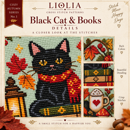 Black Cat & Books Cross Stitch Pattern PDF