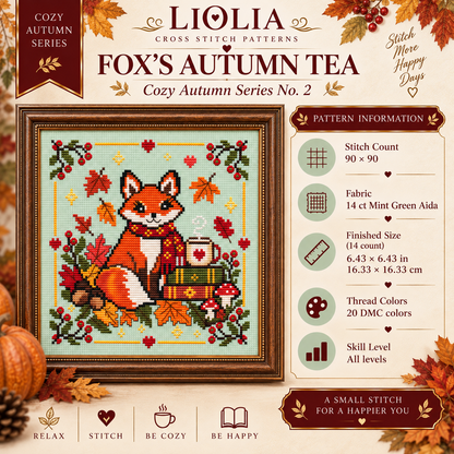 Fox’s Autumn Tea Cross Stitch Pattern PDF
