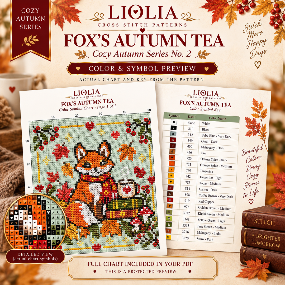 Fox’s Autumn Tea Cross Stitch Pattern PDF