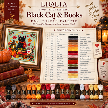 Black Cat & Books Cross Stitch Pattern PDF