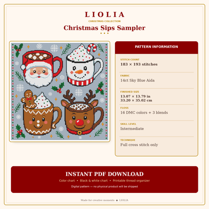Christmas Sips Sampler – Cross Stitch Pattern PDF