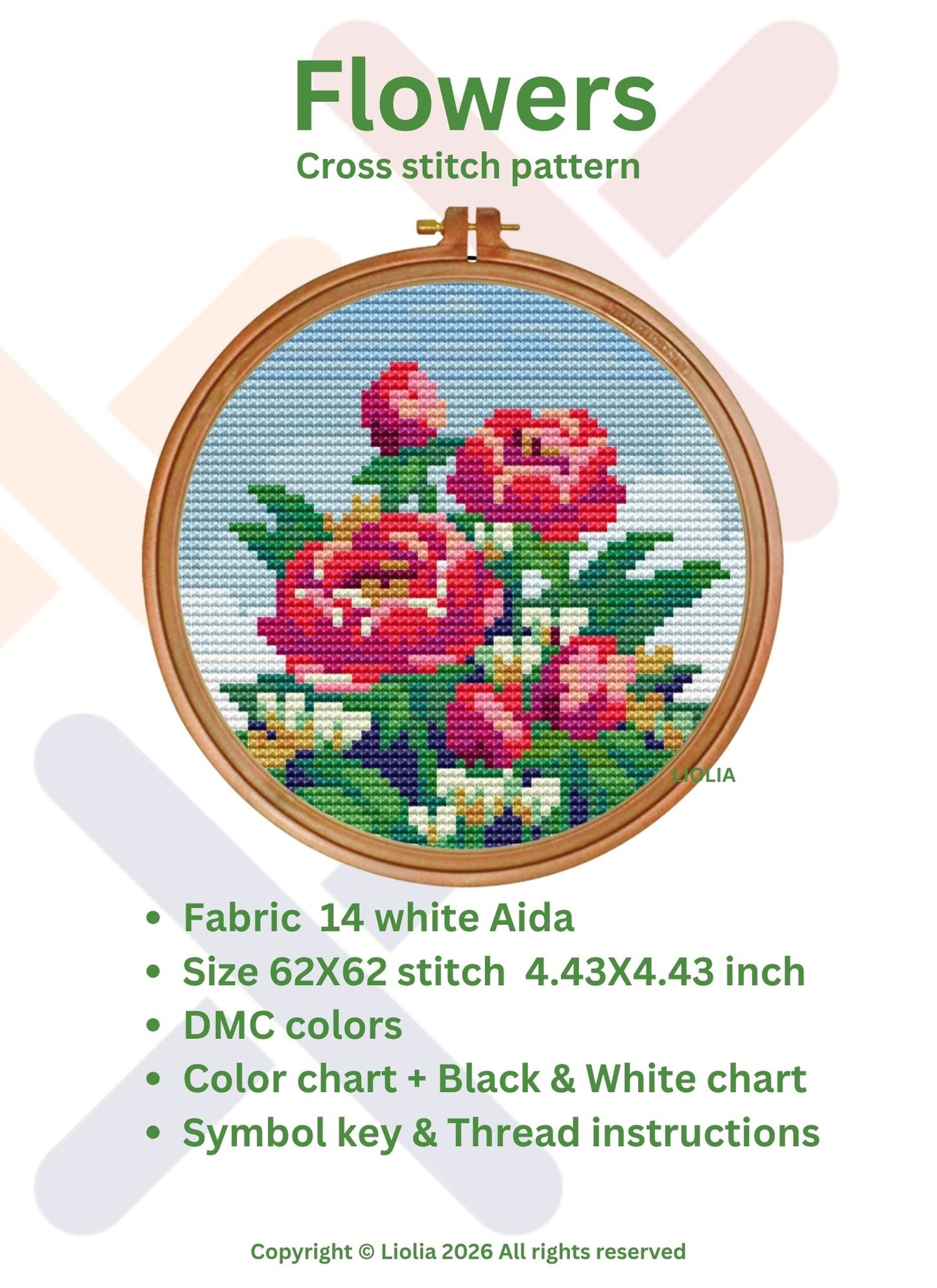 Beautiful Roses Circle Cross Stitch Pattern - Floral Design Kit
