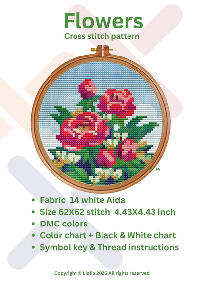 Beautiful Roses Circle Cross Stitch Pattern - Floral Design Kit