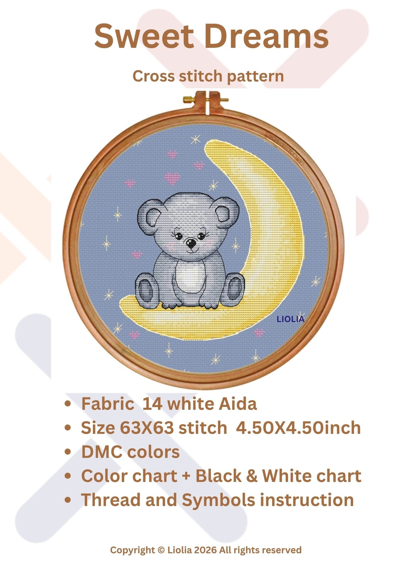 Sweet Dreams Teddy Bear Cross Stitch Pattern