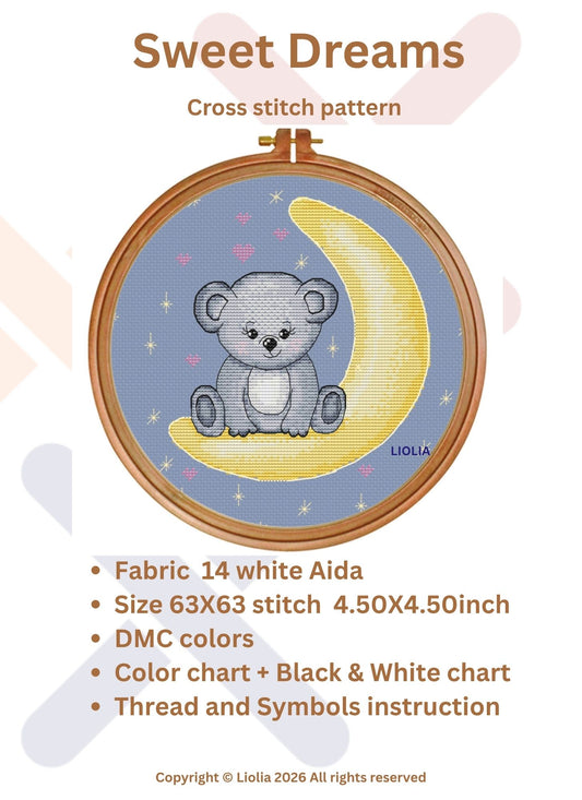 Sweet Dreams Teddy Bear Cross Stitch Pattern