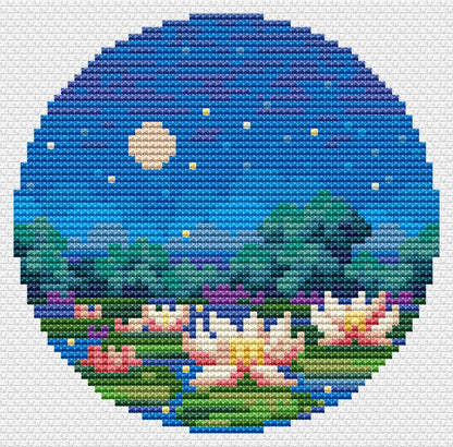 Moonlit Lotus Night – Cross Stitch Pattern PDF
