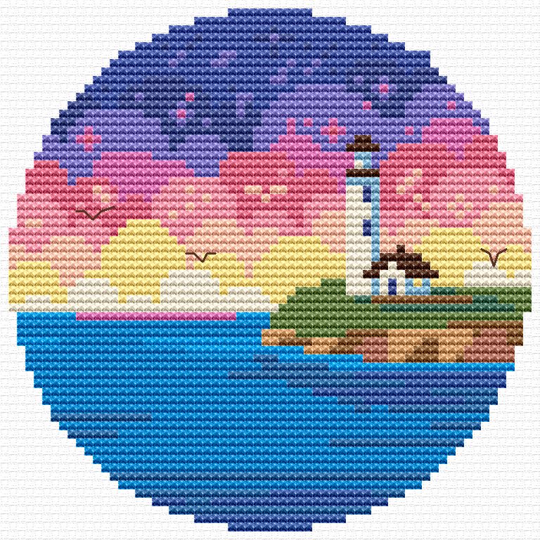 Lighthouse Sunset Cross Stitch Pattern - Digital Download