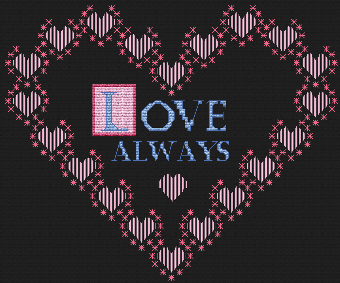 Cross stitch pattern Heart Sampler, romantic cross stitch, monochrome embroidery, PDF, printable cross stitch chart, sampler cross stitch